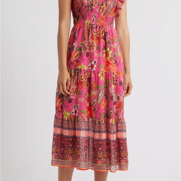Eliza J Vibrant Floral Pink and Red Midi Dress - Picture 1 of 6